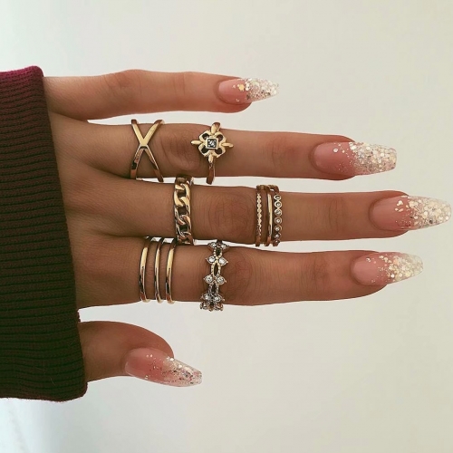 Edary Vintage Knuckle  Ring Sets Gold  Multi Size Crystal Stacking Rings 8pc Boho Mid Ring for Women and Girls