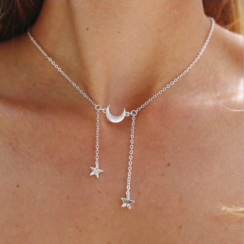 Simple Star Pendants Moon Necklaces Costume Necklace Adjustable Chain Beach Jewelry for Women and Girls