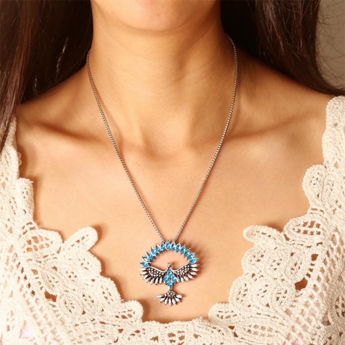 Boho Necklace Chain Silver Eagle Pendent Jewelry for Women and Girls