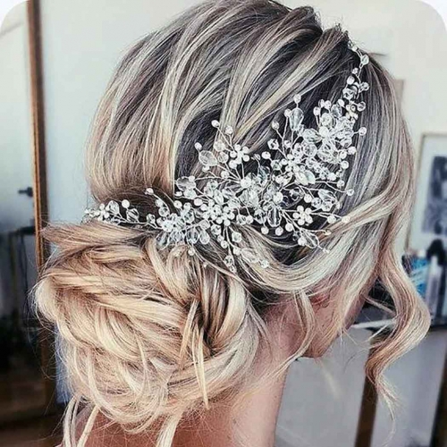 Unicra Bride Wedding Hair Vine Flower Headband Crystal Head Piece Pearl Hair Accessory Jewelry for Women and Girls