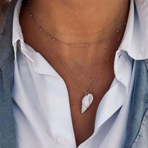 Sea Layering Necklace Chain Gold Pendent Conch Jewelry  for Women and Girls