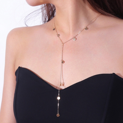 Boho Long Necklace Gold Sequins Pendant Necklaces Chain Jewelry for Women and Girls