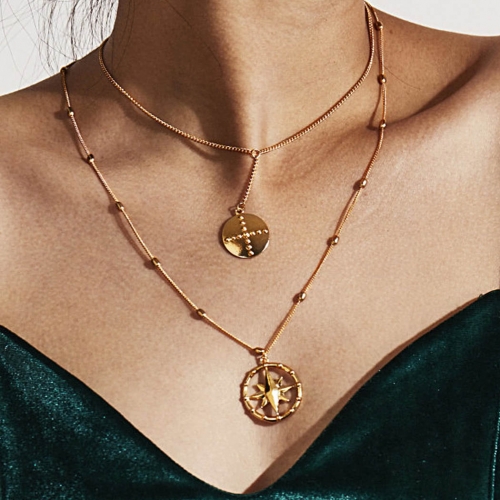 Boho Layered Coin Pendent Necklace Gold  Necklaces Chain Jewelry for Women and Girls