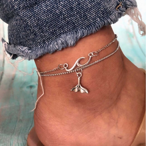 Fashion Wave Anklets Whale Tail Ankle Bracelet Sliver Foot Accessories Jewelry for Women and Girls