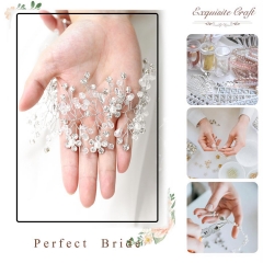 Unicra Bride Wedding Hair Vine Flower Headband Crystal Head Piece Pearl Hair Accessory Jewelry for Women and Girls