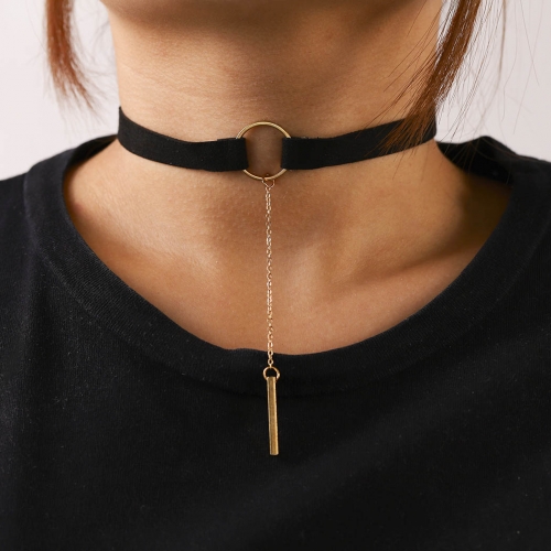 Fashion Bar Pendants Ring Choker Necklaces Costume Necklace Adjustable Chain Beach Jewelry for Women and Girls(Gold)