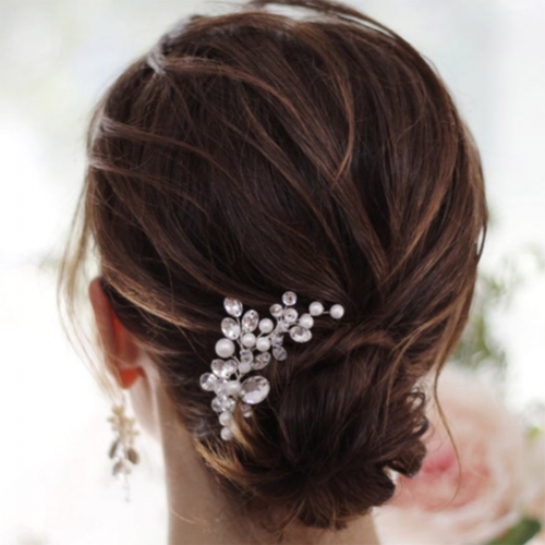 Unicra Rhinestones Bride Wedding Hair Pins Silver  Pearl Hairpieces Crystal Bridal Hair Accessories for Women and Girls