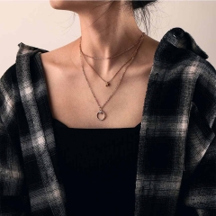 Vintage Layered Choker Star Necklace Gold Circle Pendant Necklaces Chain Jewelry for Women and Girls
