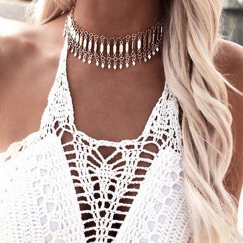 Boho Long Tassel Necklace Gold  Pendant Necklaces Chain Choker Jewelry for Women and Girls