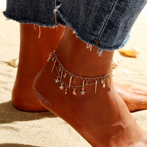 Zoestar Boho Star Anklets Gold Crystal Ankle Bracelet Summer Beach Rhinestone Ankle Foot Chain Jewelry for Women and Girls