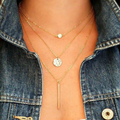 Layering Coin Necklaces Chain Silver Pendent Necklace Bar Jewelry for Women and Girls