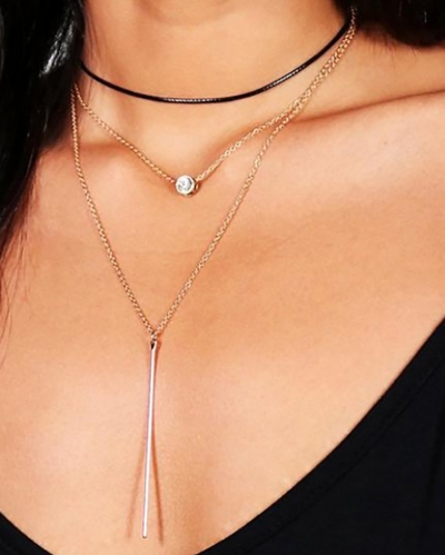 Layered Long Necklace Gold Crystal Pendant Necklaces Chain Bar Choker Jewelry for Women and Girls