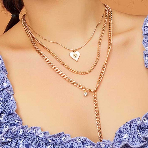 Layered Lover Necklace Chain Silver Crystal Jewelry for Women and Girls