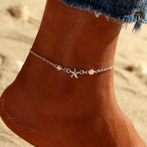 Zoestar Boho Simple Pearl Anklets Summer Starfish Ankle Bracelet Beach Ankle Foot Chain Jewelry for Women and Girls