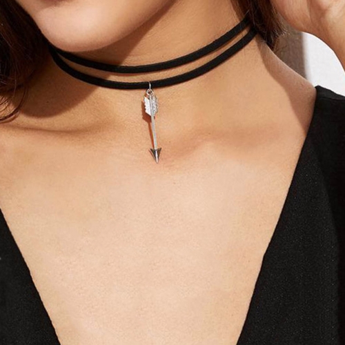 Gothic Layered Necklace Arrow Pendant Necklaces Korean Velvet Choker Jewelry for Women and Girls