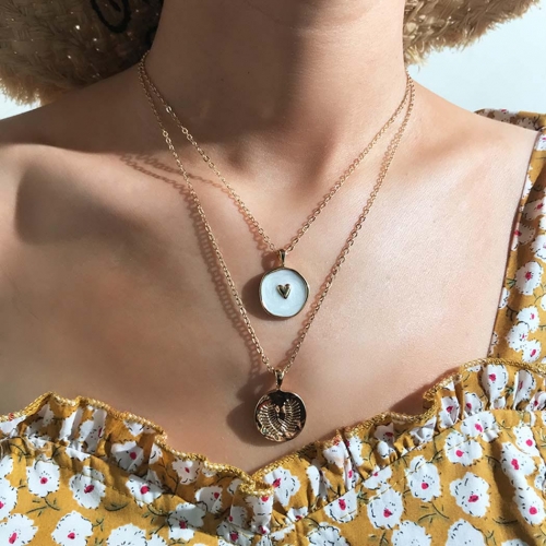 Boho Vintage Layered Necklace Gold Coin Pendant Necklaces Heart and Leaf Jewelry for Women and Girls