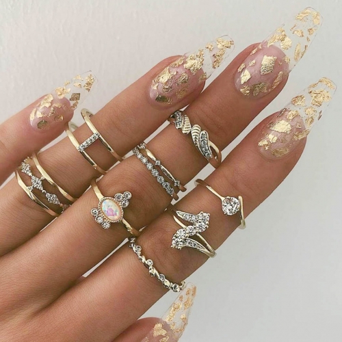 Vintage Crystal Women Ring Sets Gold  Multi Size Opal Stacking Knuckle Rings Boho Mid Ring for Women and Girls(9PCS)