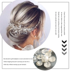 Unicra Bride Wedding Hair Vine Flower Headband Crystal Head Piece Pearl Hair Accessory Jewelry for Women and Girls