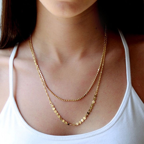 Boho Layered Sequin Necklace Gold Chain Necklaces Jewelry for Women and Girls