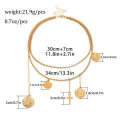Boho Double Layered Coin Necklace Gold Cross Pendant Necklaces Chain Choker Jewelry for Women and Girls