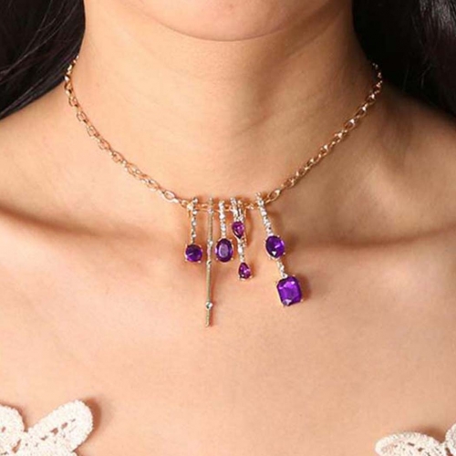 Crystal Necklace Chain Gold Purple Jewelry for Women and Girls