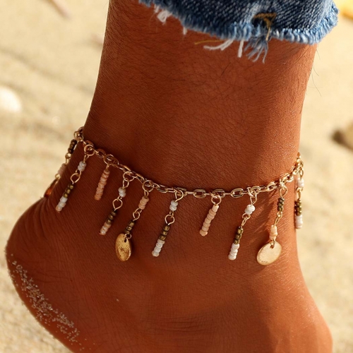 Zoestar Boho Beaded Anklets Sequins Ankle Bracelet Gold Summer Beach Foot Accessories Jewelry for Women and Girls