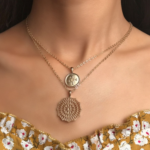 Layering Coin Necklaces Chain Gold Pendent  Necklace Jewelry for Women and Girls