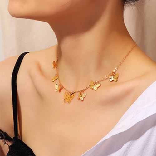 Fashion Butterfly Pendant Necklace Gold Short Necklaces  Simple Chains Jewelry for Women and Girls