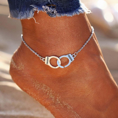 Zoestar Punk Handcuffs Anklets Silver Ankle Bracelets Freedom Foot Chain Jewelry for Women and Girls
