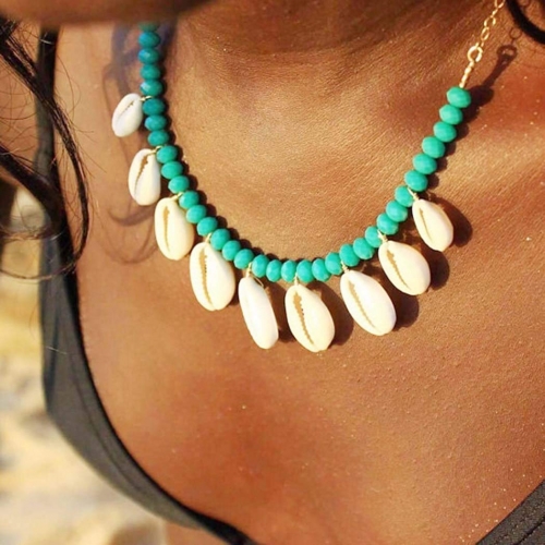 Boho Necklace Chain Gold Beach Turquoise Necklaces Seashell Jewelry for Women and Girls