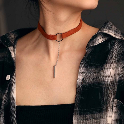 Fashion Bar Pendants Leather Choker Necklaces Costume Necklace Adjustable Chain Beach Jewelry for Women and Girls