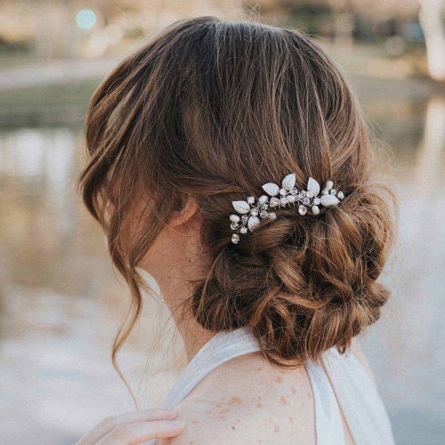 Unicra Leaf Bride Wedding Hair Comb Silver Rhinestone Bridal Hair Pieces Crystal Hair Clip Hair Accessories for Women and Girls