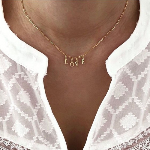 Simple Letters Pendants Stainless Steel Necklaces Costume Necklace Adjustable Chain Beach Jewelry for Women and Girls(Gold)