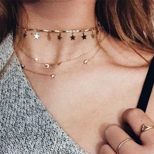 Boho Star Pendent Choker Necklace Gold  Chain Necklaces  Delicate Accessories Jewelry for Women and Girls