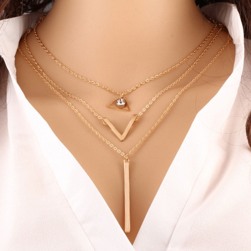 Simple Layered Necklaces Bar Pendants Crystal Necklace Adjustable Chain Beach Jewelry for Women and Girls(Gold)