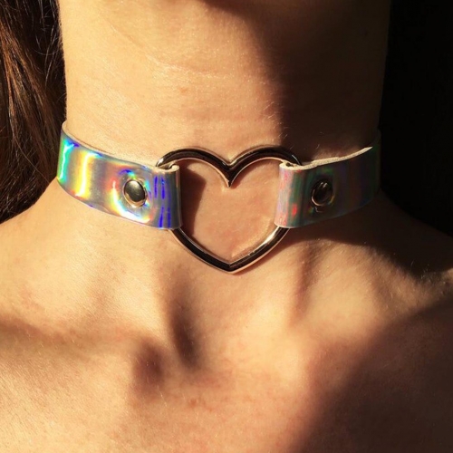 Punk Choker Necklace Silver Leather Short Party Heart Chain Necklaces Discoloration Jewelry for Women and Girls