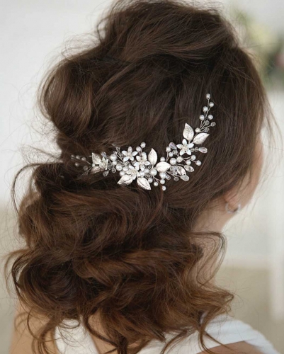 Unicra Flower Bride Wedding Hair Vine Rhinestone Headband Pearl Headpiece Crystal Hair Accessories for Women and Girls