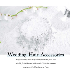Unicra Bride Wedding Hair Vine Flower Headband Crystal Head Piece Pearl Hair Accessory Jewelry for Women and Girls