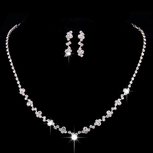 Unicra Bridal Jewelry Set Silver Rhinestone Wedding Bride Necklace Earrings Sets Crystal Bridesmaids Necklaces for Women and Girls