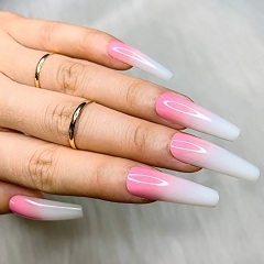 Brishow Coffin False Nails Long Fake Nails Ballerina Acrylic Press on Nails Gradient Full Cover Stick on Nails 24pcs for Women and Girls (Pink)