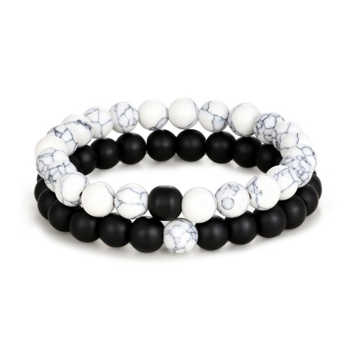 Edary Distance Bracelet Black Matte Agate & White Howlite Energy Natural Stone Beads Bracelet Set Friends Relationship Couples Jewelry Women Men