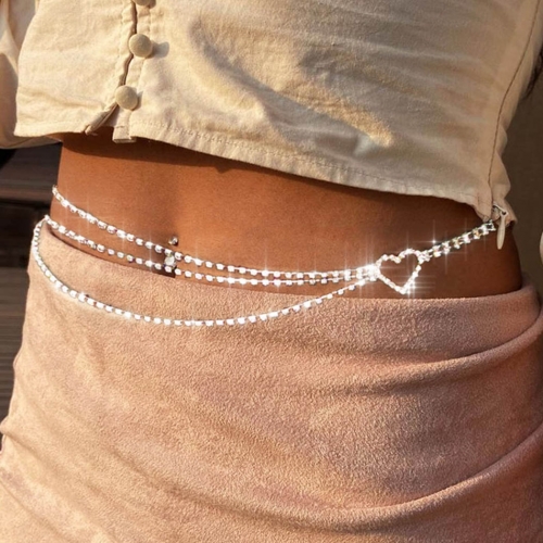 Victray Crystal Layered Waist Chain Silver Rhinestone Belly Body Chains Party Body Jewelry Accessories for Women and Girls