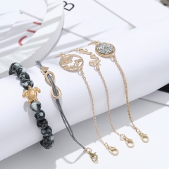 Edary Boho Map Bracelets Love Bracelet Set Crystal Leather Hand Accessories Turtle Bead Hand Chain Adjustable for Women and Girls