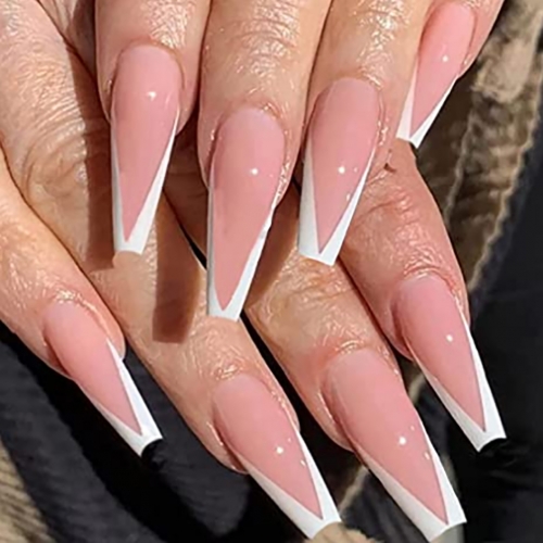 Coffin False Nails Pink Long Fake Nails Butterfly Press On Nails Ballerina Acrylic Stick On 6863