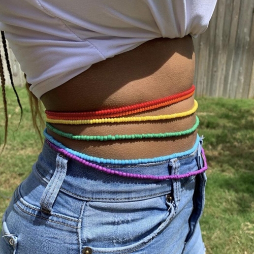 Victray Boho Layered Waist Beads Colorful Elastic Body Chains Beach Belly Beads Body Jewelry Accessories for Women and Girls (6pcs)