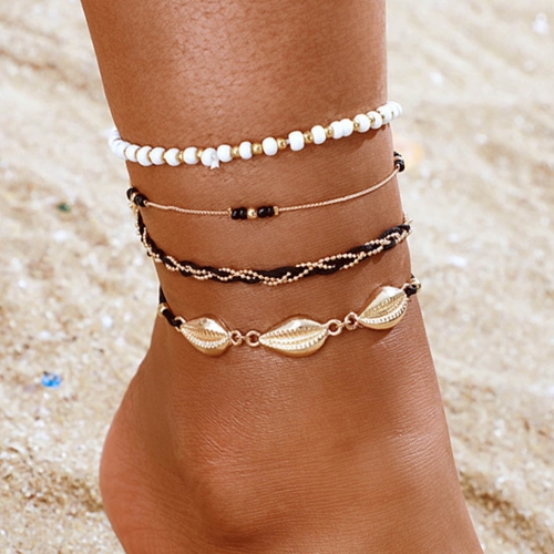 Zoestar Boho Shell Anklets Gold Seashell Ankle Bracelets Layered Beads Foot Chains for Women and Girls