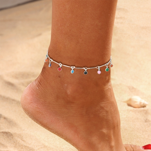 Zoestar Boho Colorful Flower Anklet Silver Ankle Bracelet Summer Beach Anklet Foot Chain Jewelry for Women and Girls