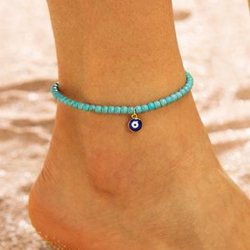 Zoestar Boho Turquoise Anklets Gold Evil Eye Ankle Bracelets Summer Beach Beads Foot Chains Jewelry for Women and Girls