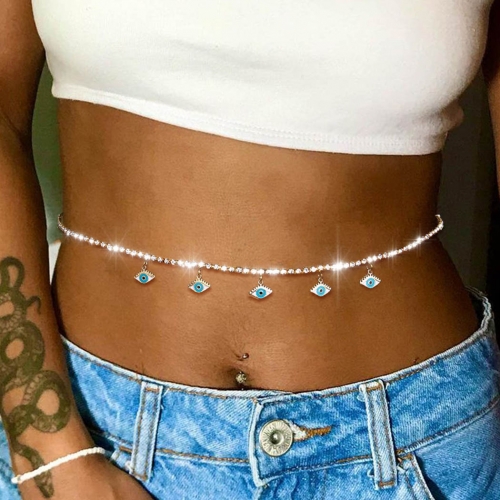 Victray Crystal Waist Chain Gold Evil Eye Belly Body Chains Rhinestone Body Jewelry Party Waist Accessories for Women and Girls