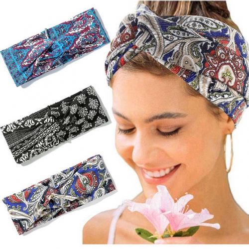 Gortin Boho Headbands Wide Headband Yoga Hairband Elastic Headband Cross Sweatbands Strethy Hair Accessories for Women(Pack of 3)